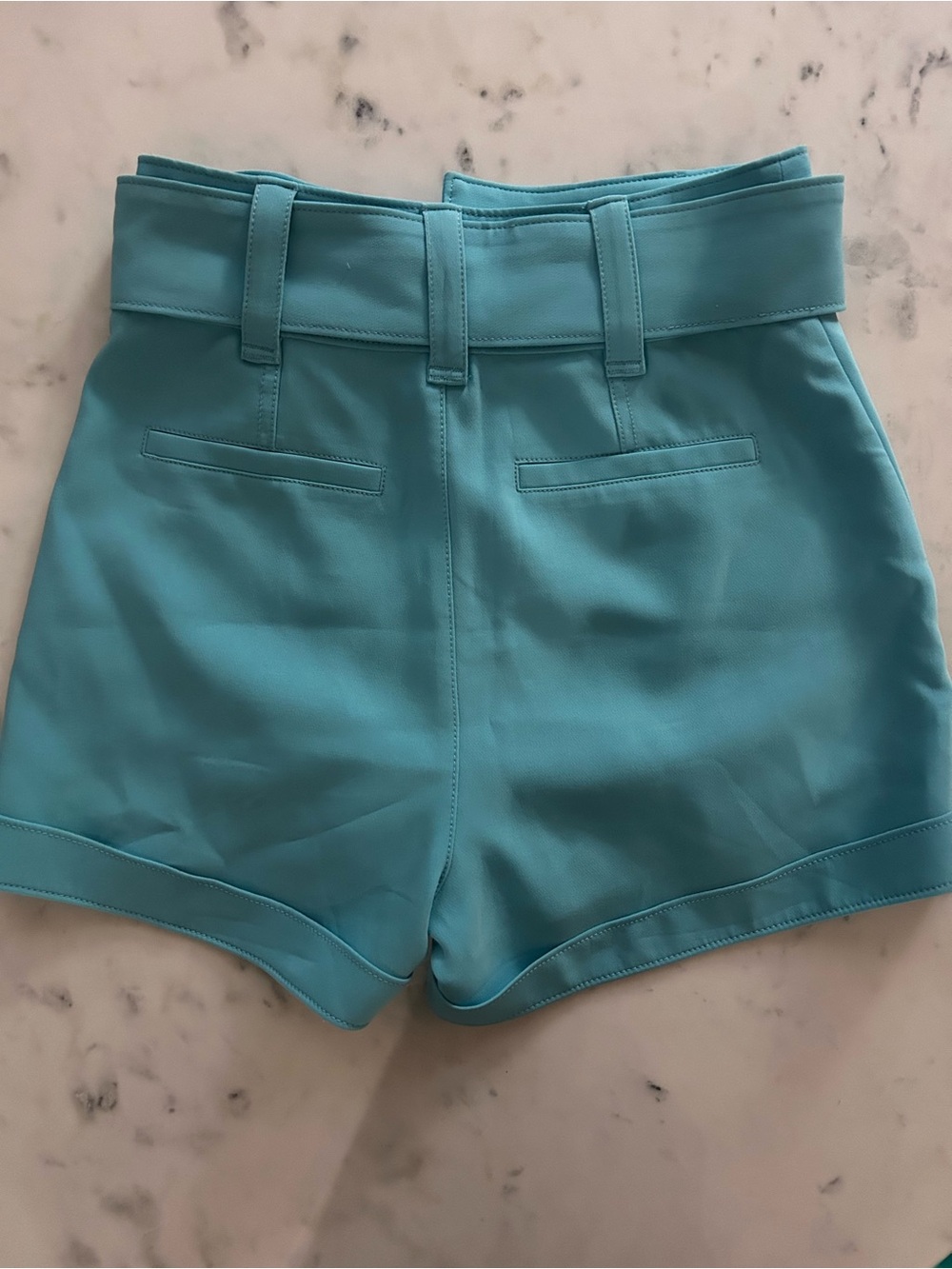 cinq a sept High-Waist Belted Shorts in Sky Blue - Picture 3 of 4